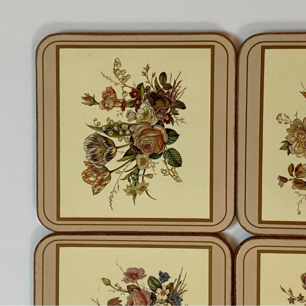 Pimpernel Coasters Lot of 6 Acrylic Cork Back Field Flowers England roses peony